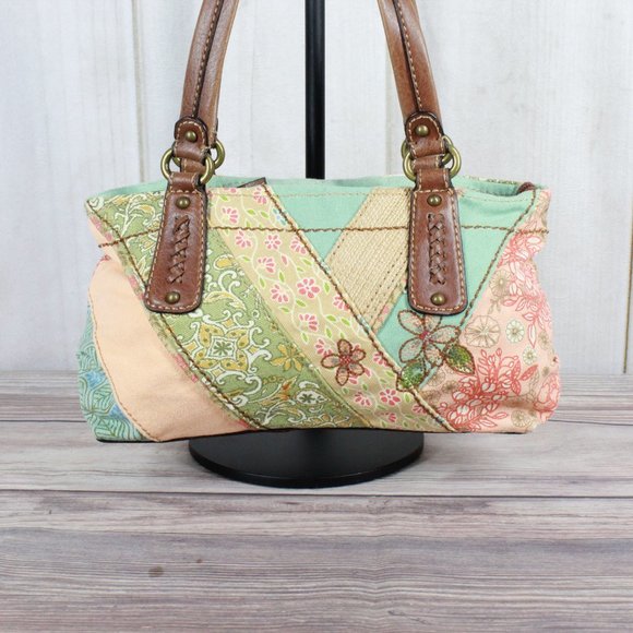 Fossil Genuine Classic Multicolor Embroidered Floral Cotton Patchwork Tote Bag - Picture 2 of 10